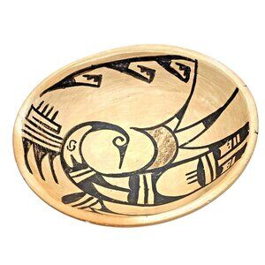 Hopi Indian  Small Pottery Bowl Brown & Black Bird Design Unsigned